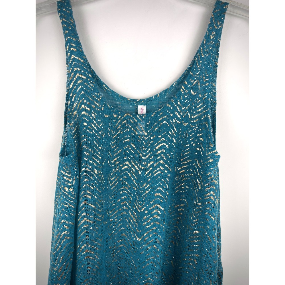 Y2K McBling Turquoise Gold Metallic Crochet Tank Top Boho Festival Beach - Picture 5 of 8
